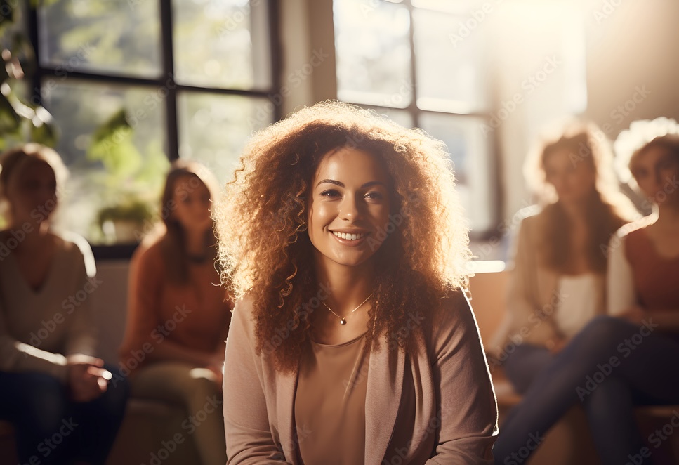 A photograph of a woman smiling and looking directly at a camera.
