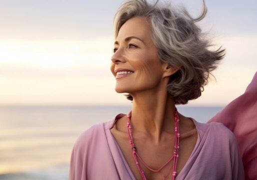Portrait of a senior woman, a breast cancer survivor, looking hopeful and positive about her future.